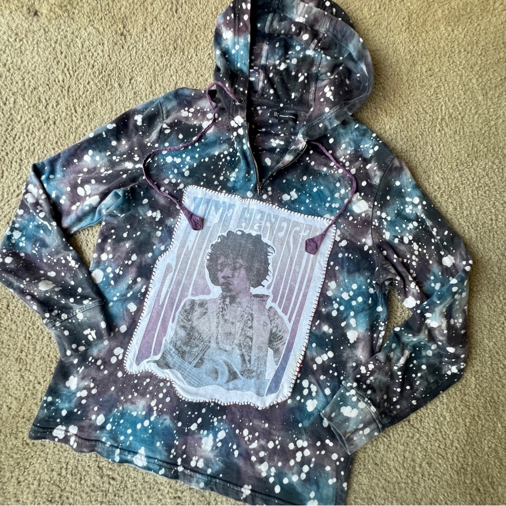 Jimi Hendrix Upcycled Purple Haze Inspired Hoodie Unique 1 of a Kind Tie Dye - Picture 6 of 16